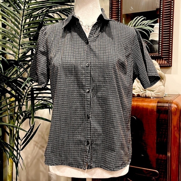 Geoffrey Beene Sport black/cream S short sleeve button up shirt with chest dart - Picture 1 of 7